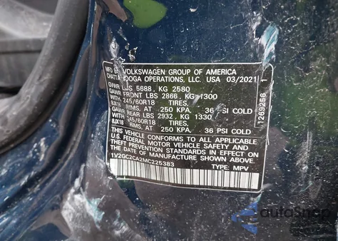 2021 Volkswagen Atlas Cross Sport 2.0T S from USA, damaged, VIN 1V2GC2CA2MC225383